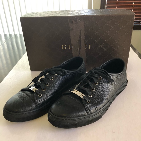 GUCCI Men’s Camelot Black Leather Sneakers 10US - Picture 1 of 11